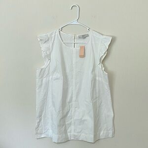 LOFT White Ruffle Sleeve Tank Top